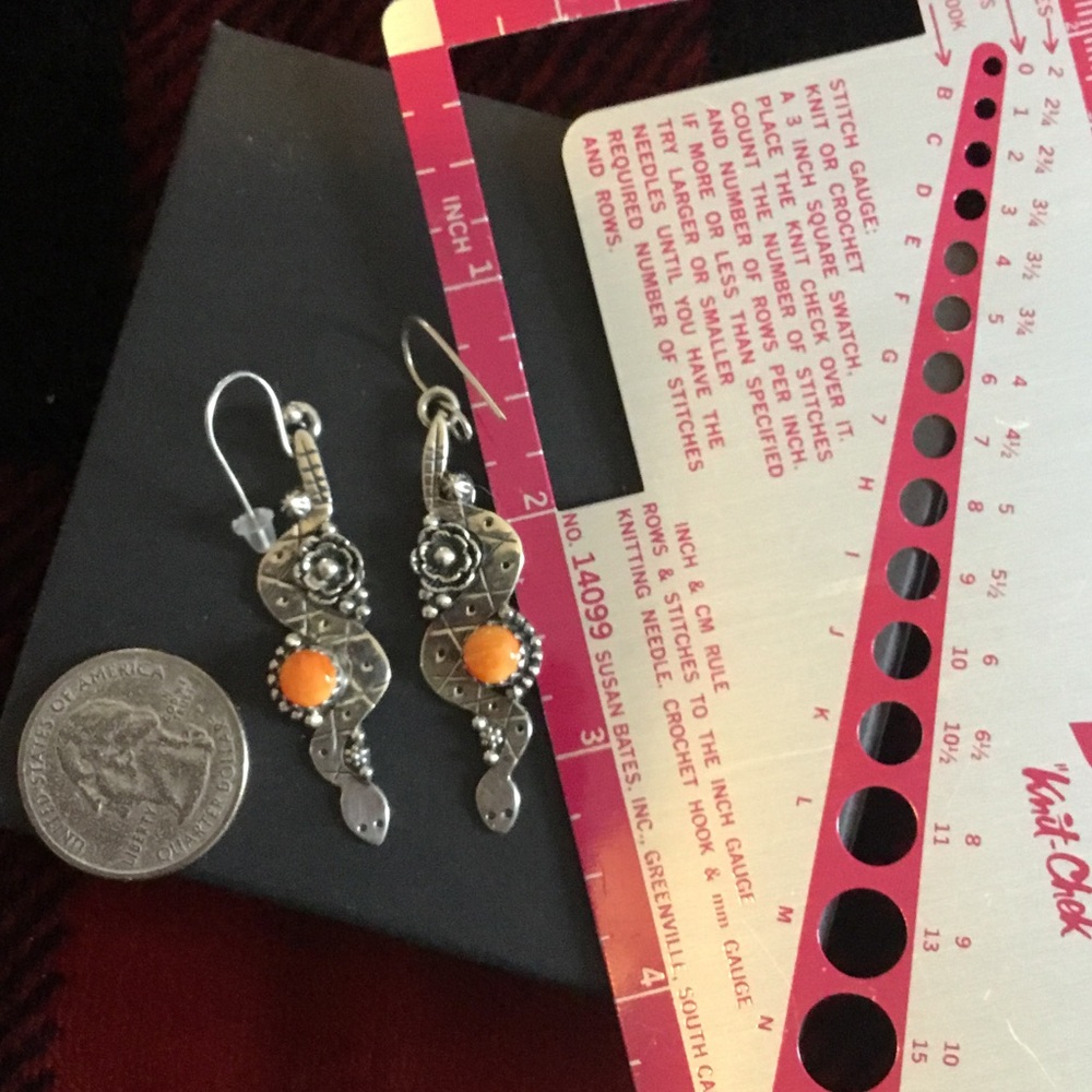 Silver and Orange Dangle Earrings